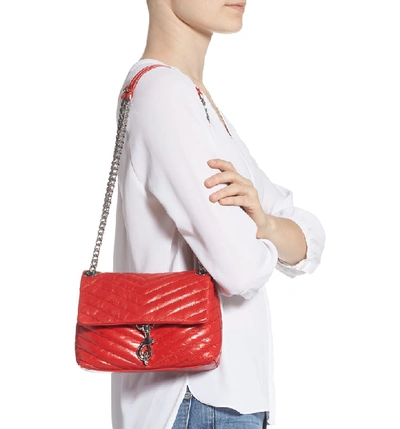 Shop Rebecca Minkoff Edie Metallic Leather Shoulder Bag In Tomato