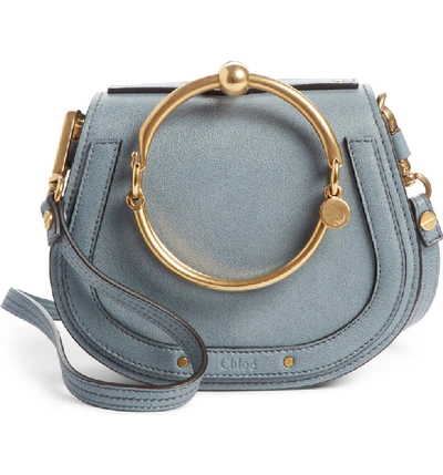 Shop Chloé Small Nile Bracelet Leather Crossbody Bag In Cloudy Blue
