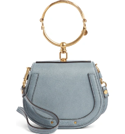 Shop Chloé Small Nile Bracelet Leather Crossbody Bag In Cloudy Blue