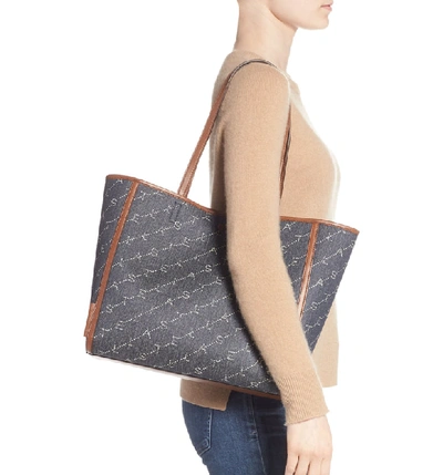 Shop Stella Mccartney Logo Canvas Tote - Blue In Navy