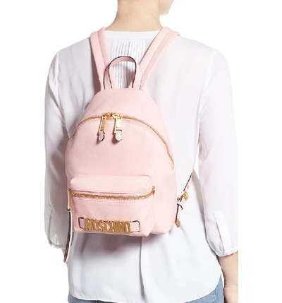 Shop Moschino Logo Leather Backpack In Pink