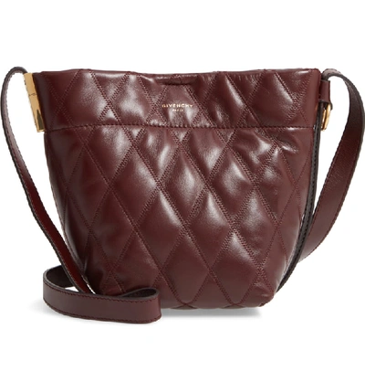 Shop Givenchy Mini Gv Quilted Lambskin Leather Bucket Bag - Burgundy In Aubergine