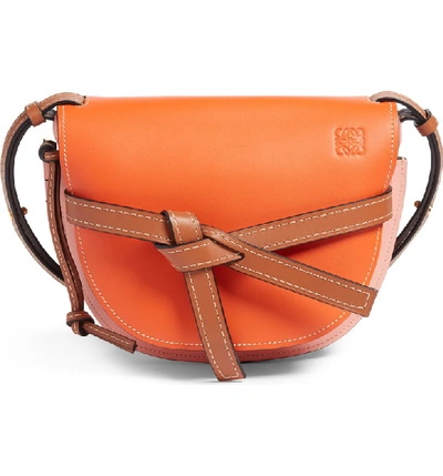 Shop Loewe Gate Small Leather Crossbody Bag - Orange In Orange/ Blossom