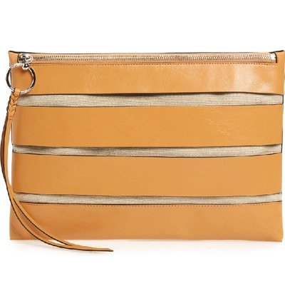 Shop Rebecca Minkoff Large Cage Leather Clutch - Brown In Honey