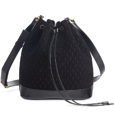 Shop Saint Laurent Le Monogramme Calfskin Suede Bucket Bag In Noir/ Noir