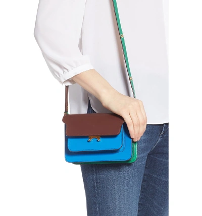 Shop Marni Small Trunk Colorblock Leather Shoulder Bag - Blue In Astral Blue/ Nougat/ Sea Green