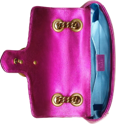 Shop Gucci Mini Marmont 2.0 Metallic Leather Shoulder Bag In Fuxia/ Rosso/ Rosa