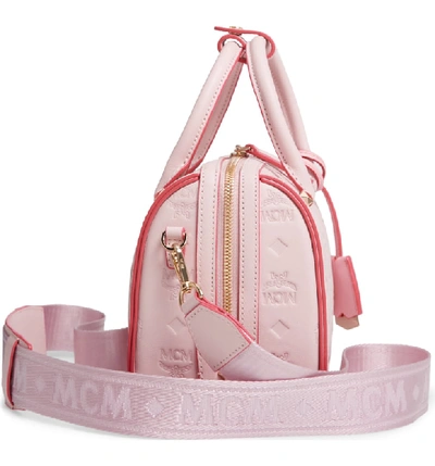 Shop Mcm Essential Monogram Leather Satchel - Pink In Lotus