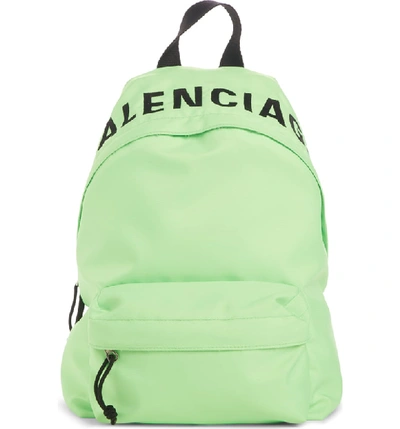 Shop Balenciaga Logo Canvas Backpack - Green In Fluorescent Green