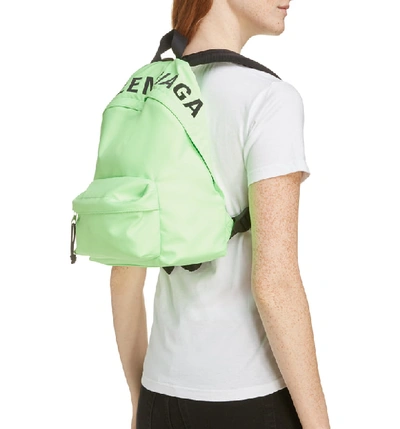 Shop Balenciaga Logo Canvas Backpack - Green In Fluorescent Green