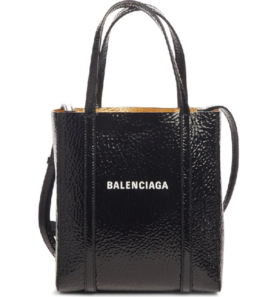 Shop Balenciaga Extra Extra Small Bazar Patent Leather Shopper - Black In Black/ Gold