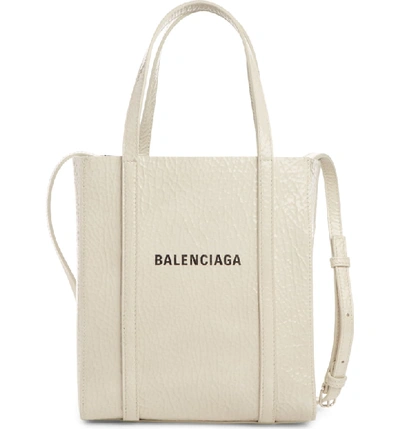Shop Balenciaga Extra Extra Small Bazar Patent Leather Shopper - Metallic In Oyster/ Gunmetal