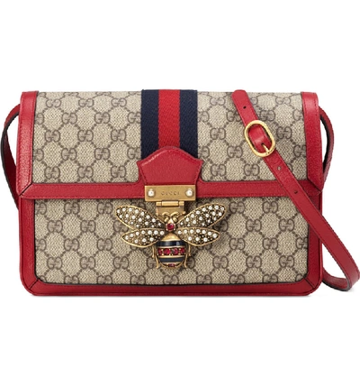 Shop Gucci Queen Margaret Gg Supreme Small Crossbody Bag In Beige Ebony/ Blue Red/ Ruby