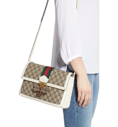Shop Gucci Queen Margaret Gg Supreme Small Crossbody Bag In Beige Ebony/ Mystic White