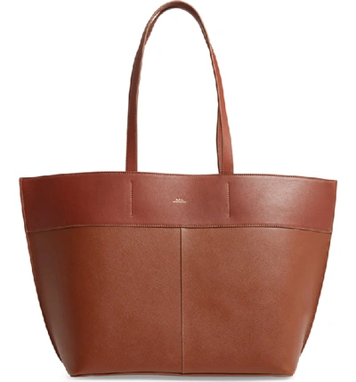 Shop Apc Totally Leather Tote Bag - Brown In Cad Noisette