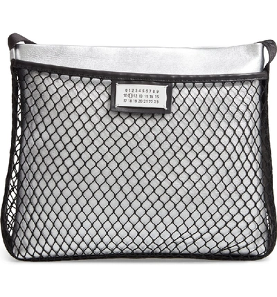 Shop Maison Margiela Mesh & Metallic Faux Leather Messenger Bag - Metallic In Silver