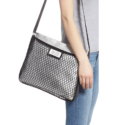 Shop Maison Margiela Mesh & Metallic Faux Leather Messenger Bag - Metallic In Silver