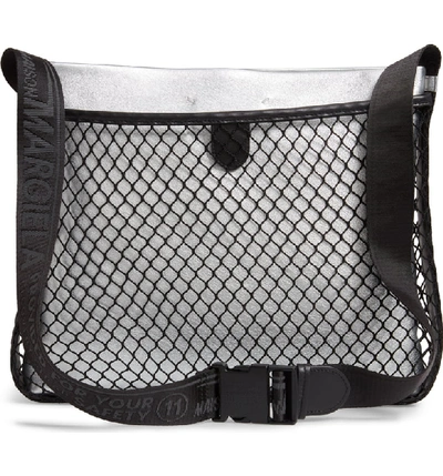 Shop Maison Margiela Mesh & Metallic Faux Leather Messenger Bag - Metallic In Silver