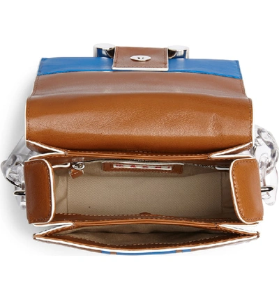 Shop Marni Caddy Racing Stripe Leather Shoulder Bag - Brown In Cinnamon/ Astral Blue