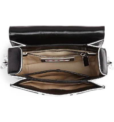 Shop Marni Caddy Racing Stripe Leather Shoulder Bag - Black In Black/ Stone White