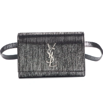Shop Saint Laurent Kate Lame Lambskin Leather Belt Bag In Noir/ Platine