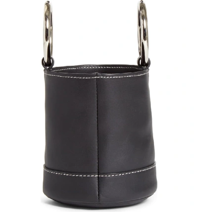 Shop Simon Miller Bonsai 15 Calfskin Leather Bucket Bag - Black In Black With White Stitching