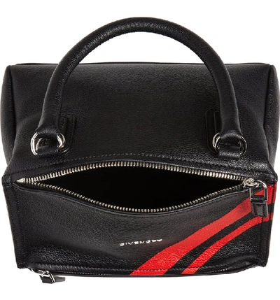 Shop Givenchy Small Pandora Stripe Leather Satchel - Black In Black / Red