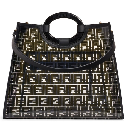 Shop Fendi Medium Runway Logo Transparent Shopper In Nero/ Oro Soft