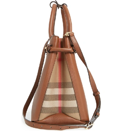 Shop Burberry Medium Banner House Check Leather Tote In Tan Gld Hrdwre