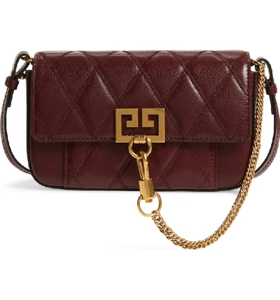 Shop Givenchy Mini Pocket Quilted Convertible Leather Bag In Aubergine