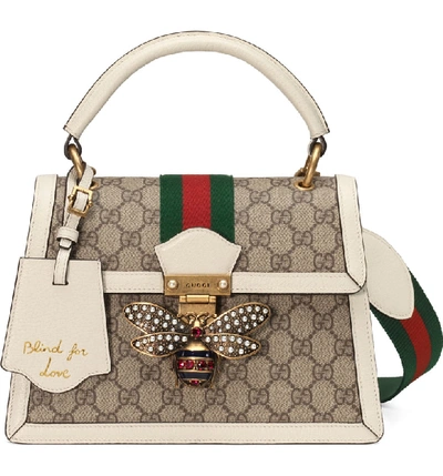 Shop Gucci Queen Margaret Gg Top Handle Satchel In Beige Ebony/ Mystic White