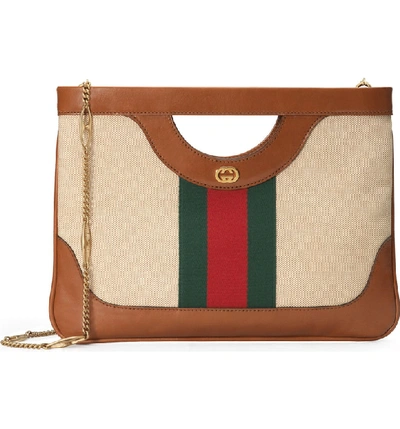 Shop Gucci Gg Vintage Canvas & Leather Shoulder Bag In Sand/ Cuir/ Vert Red