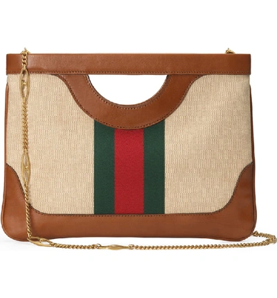 Shop Gucci Gg Vintage Canvas & Leather Shoulder Bag In Sand/ Cuir/ Vert Red