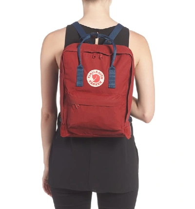 Shop Fjall Raven Kånken Water Resistant Backpack In Ox Red-royal Blue