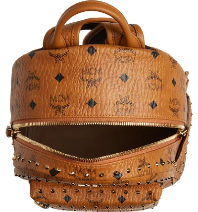Mcm Small Stark Outline Stud Leather Backpack In Cognac