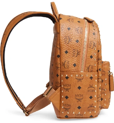Shop Mcm Small Stark Outline Stud Leather Backpack In Cognac