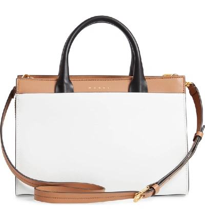 Shop Marni Medium Law Colorblock Top Handle Satchel In Pompeii/ Limestone/ Black