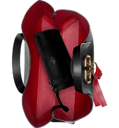 Shop Valentino V-ring Leather Tote In Nero/ Rouge Pur