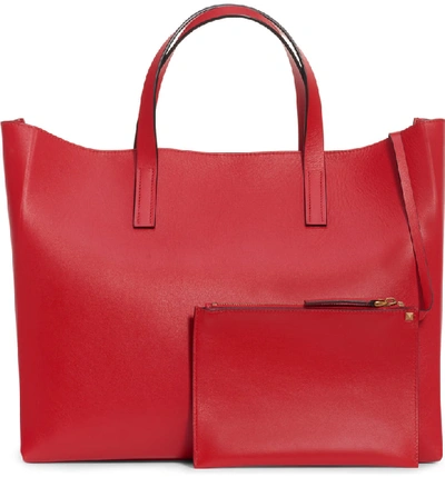 Shop Valentino V-ring Leather Tote In Rouge Pur/ Rouge Pur