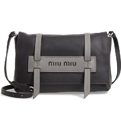 Shop Miu Miu Small Grace Calfskin Shoulder Bag In Nero/ Marmo