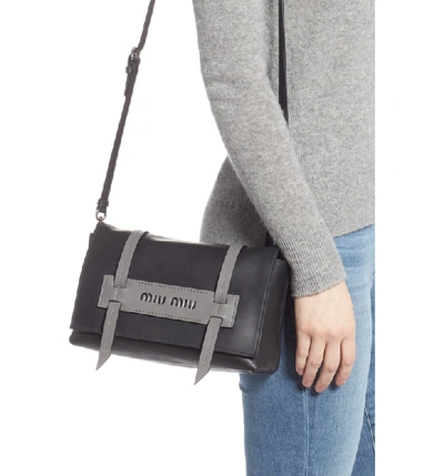 Shop Miu Miu Small Grace Calfskin Shoulder Bag In Nero/ Marmo