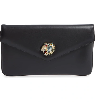 Shop Gucci Linea Rajah Leather Clutch - Black In Black Multi