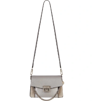 Shop Givenchy Small Gv3 Leather & Suede Crossbody Bag In Silver/ Natural