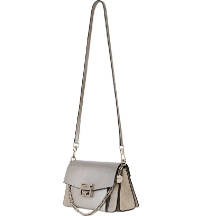 Shop Givenchy Small Gv3 Leather & Suede Crossbody Bag In Silver/ Natural