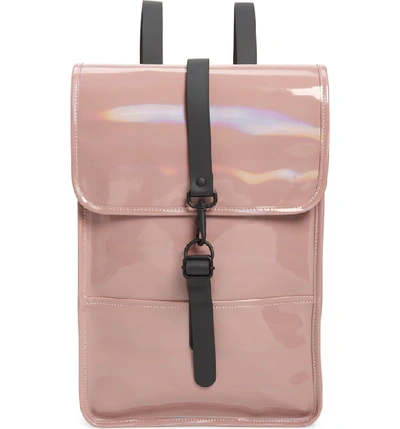 Shop Rains Mini Waterproof Holographic Backpack In Woodrose