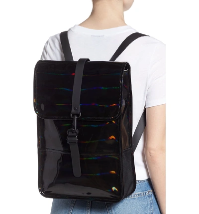Shop Rains Mini Waterproof Holographic Backpack - Black