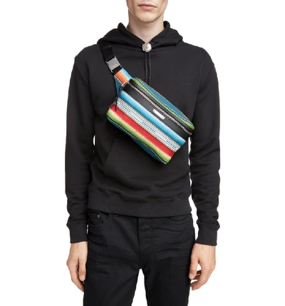 Shop Saint Laurent Multicolor Stripe Wool Blend Belt Bag