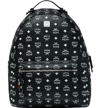 Shop Mcm Stark Visetos Backpack - Black In White Logo Black