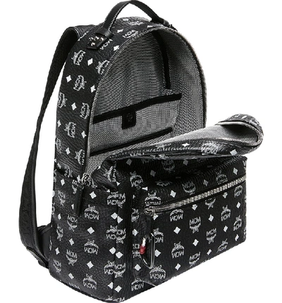 Shop Mcm Stark Visetos Backpack - Black In White Logo Black