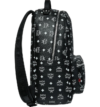 Shop Mcm Stark Visetos Backpack - Black In White Logo Black